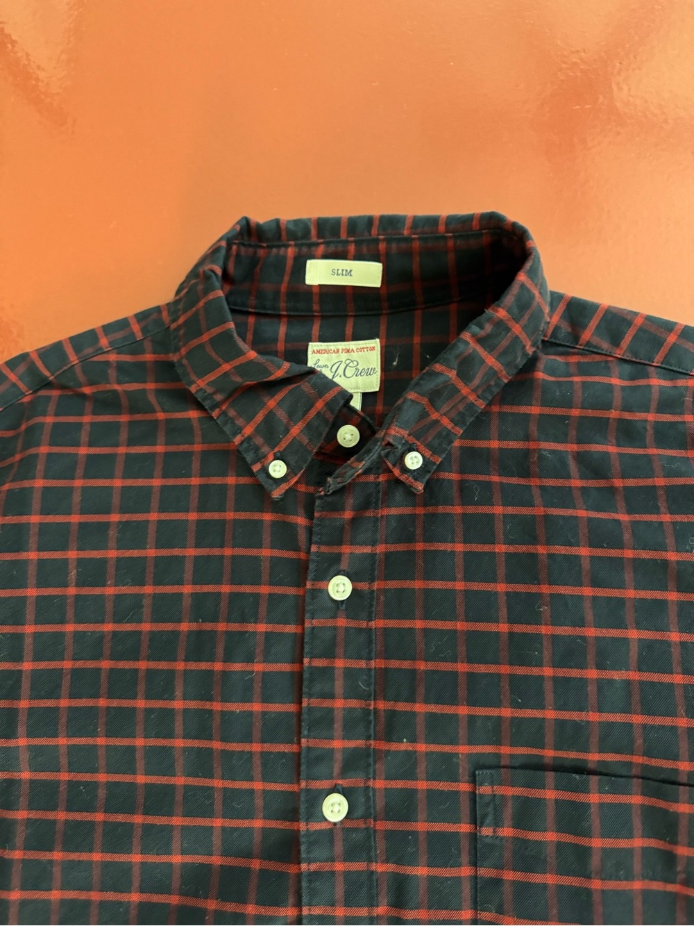 J. Crew Men's Navy and Red Windowpane Button-Down Oxford Shirt